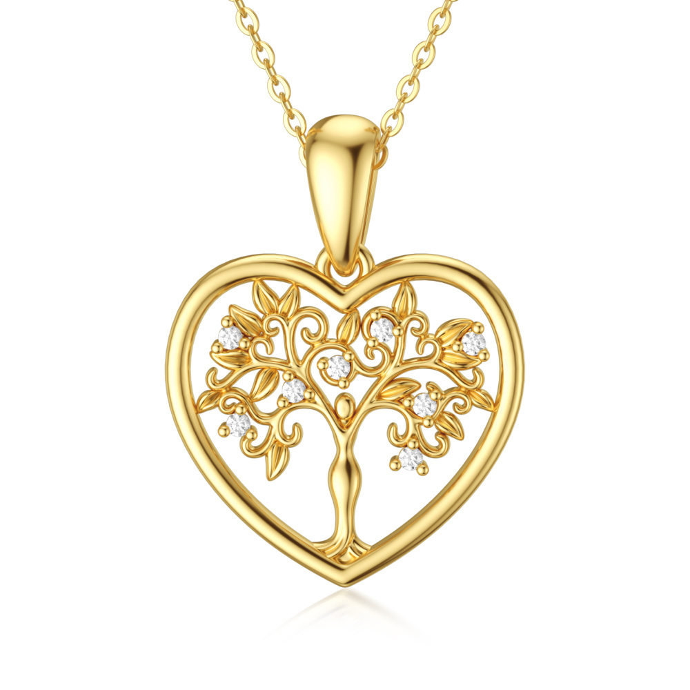 Collana con ciondolo a forma di albero della vita in moissanite in oro 10K-1
