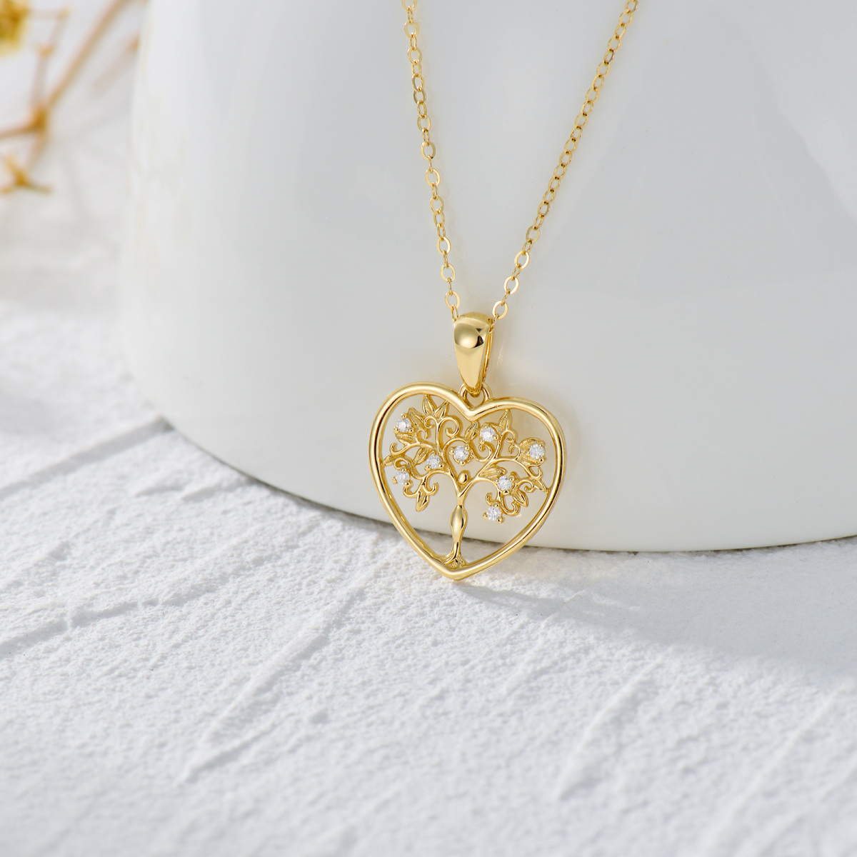 14K Gold Moissanite Tree Of Life Pendant Necklace-3