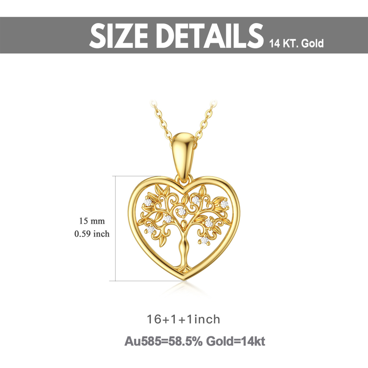 Collier pendentif arbre de vie en or 14K Moissanite-5