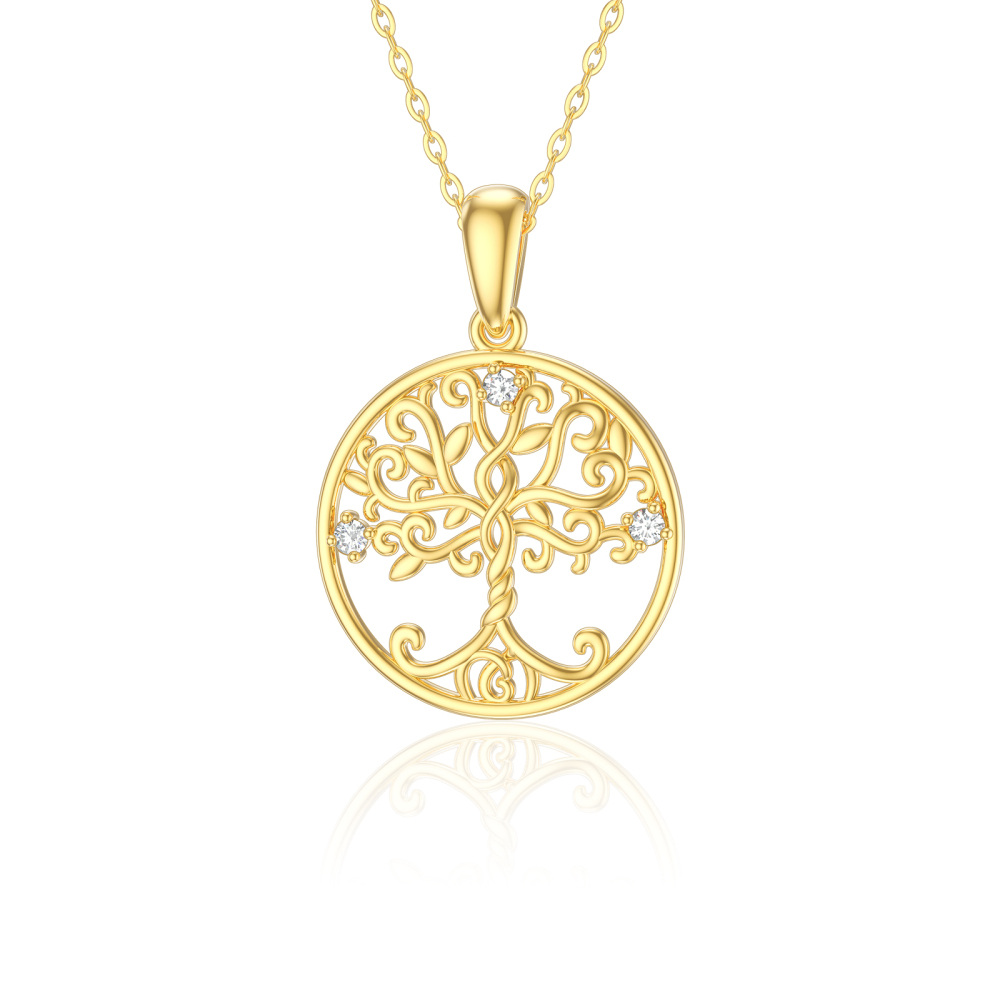 10K Gold Moissanite Tree Of Life Pendant Necklace-1