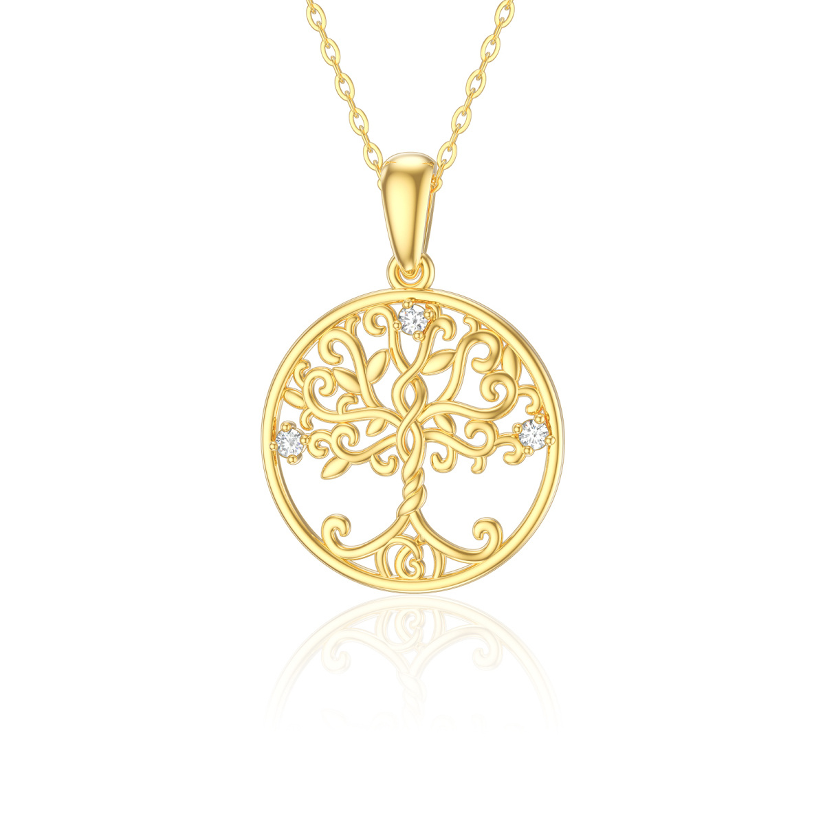 14K Gold Moissanit Baum des Lebens Anhänger Halskette-1