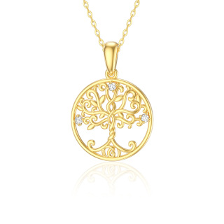 10K Gold Moissanite Tree Of Life Pendant Necklace-57