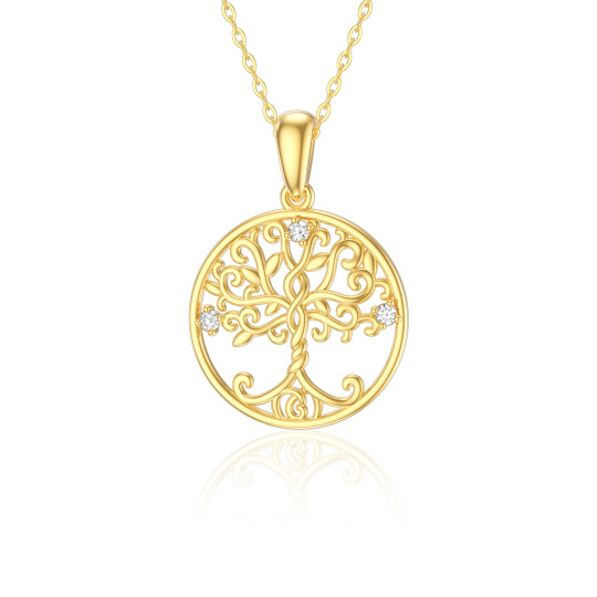 14K Gold Moissanite Tree Of Life Pendant Necklace