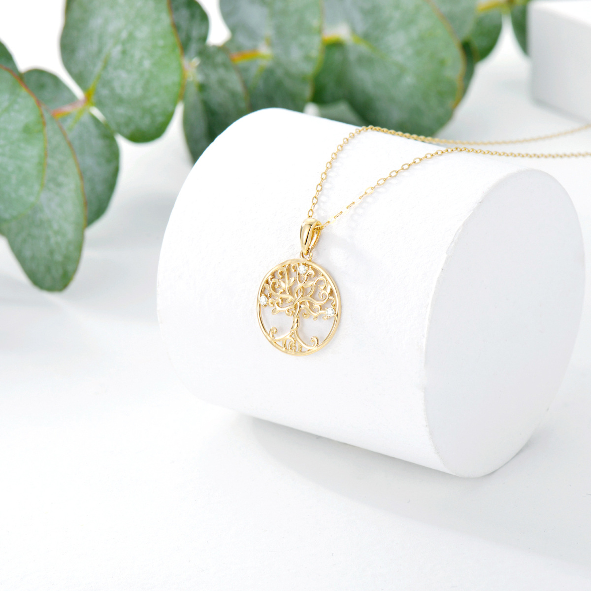 Colar com pingente de árvore da vida de moissanite em ouro 14K-3