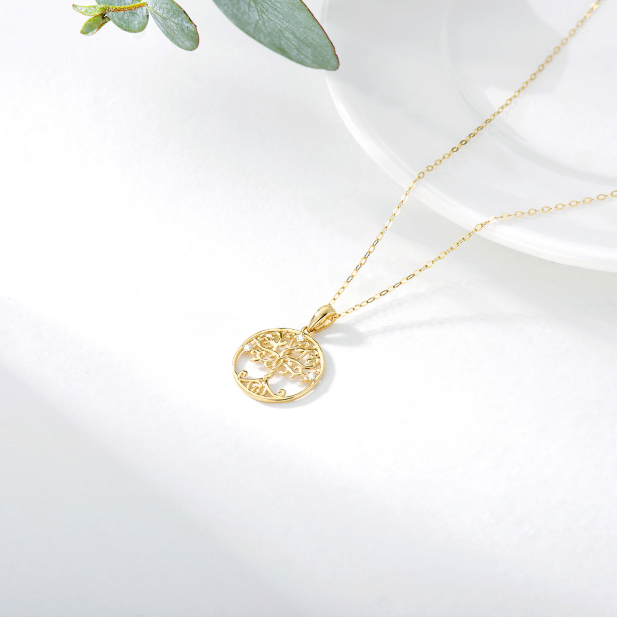 14K Gold Moissanite Tree Of Life Pendant Necklace-4