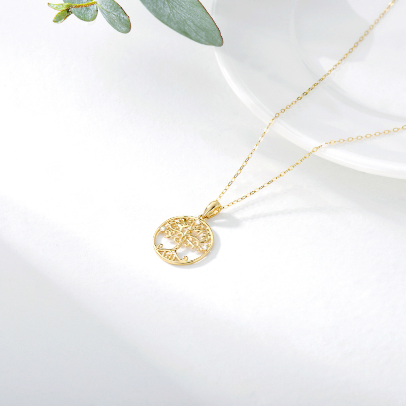 10K Gold Moissanite Tree Of Life Pendant Necklace-4