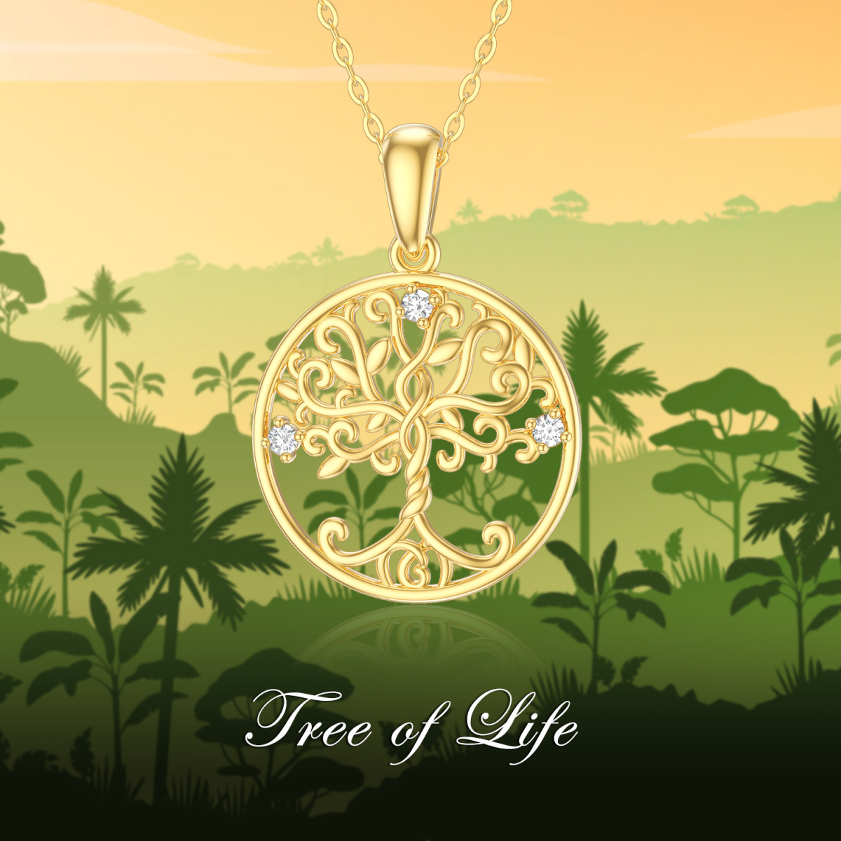 14K Gold Moissanite Tree Of Life Pendant Necklace-5