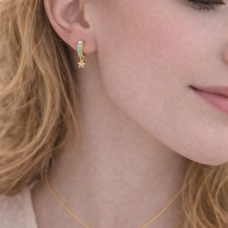 Pendientes de gota con estrella en oro de 14 quilates, moissanita y turquesa-2