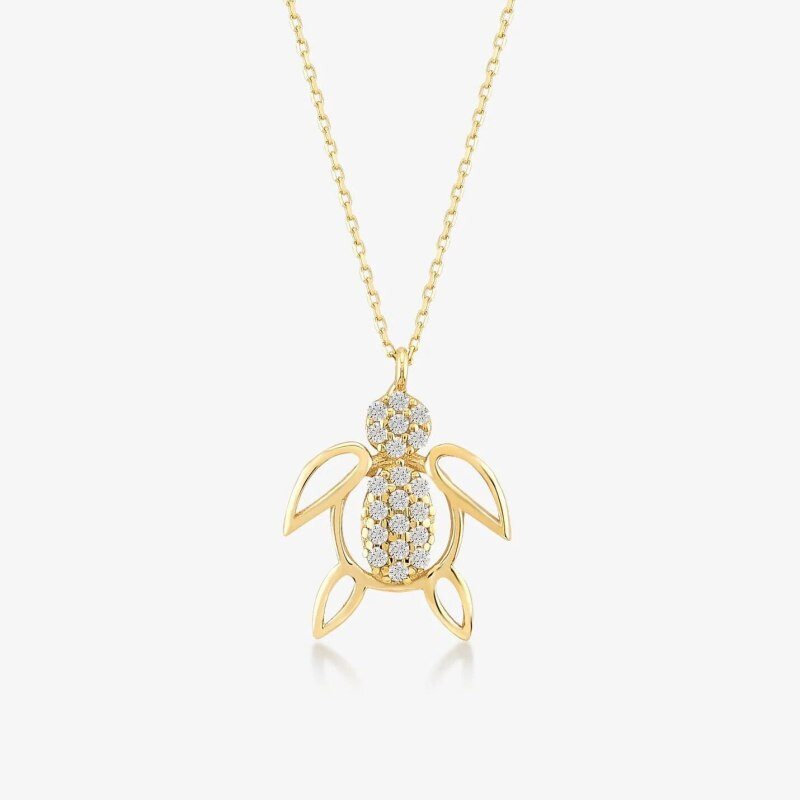 10K Gold Moissanite Turtle Pendant Necklace-1