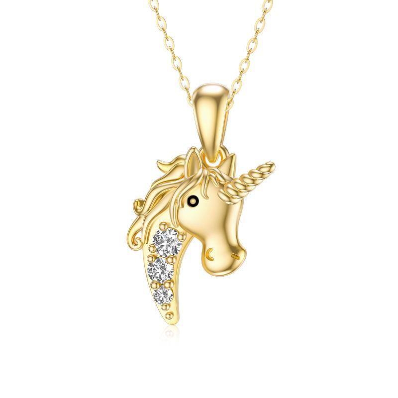 14K Gold Moissanit Einhorn Anhänger Halskette-1