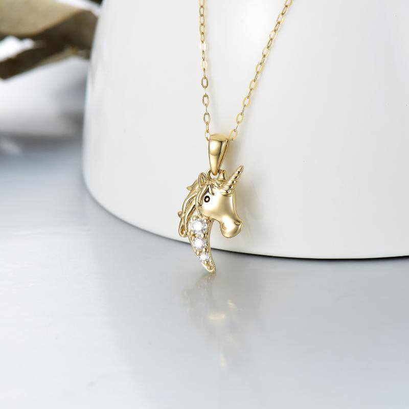 14K Gold Moissanit Einhorn Anhänger Halskette-3