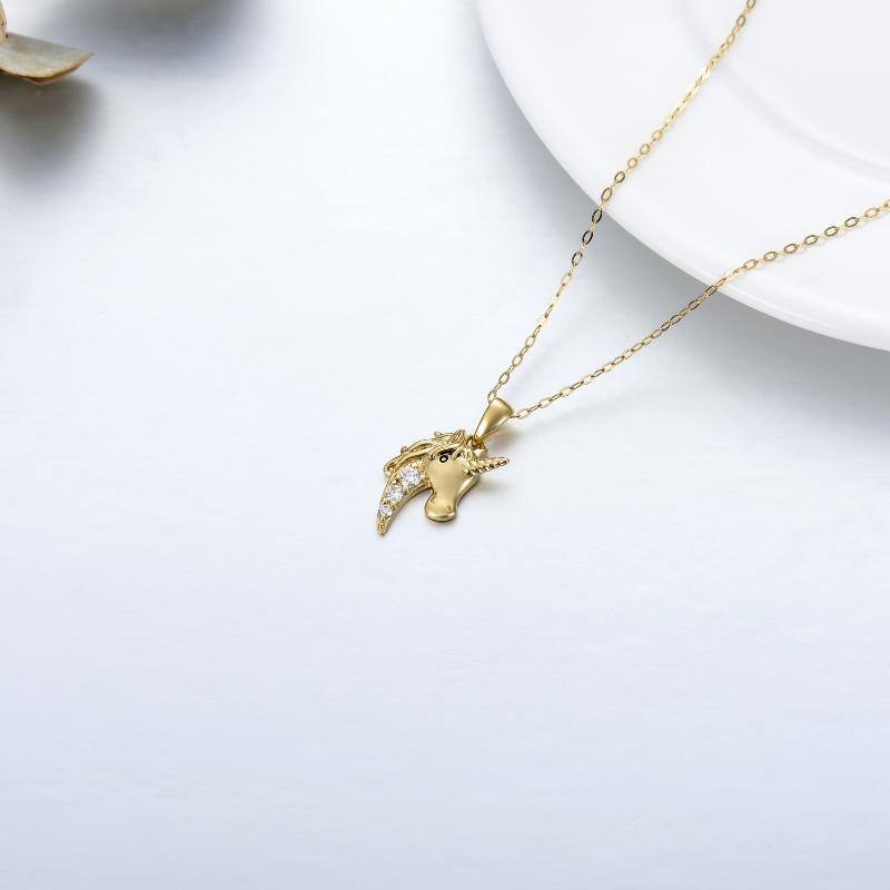 10K Gold Moissanite Unicorn Pendant Necklace-4
