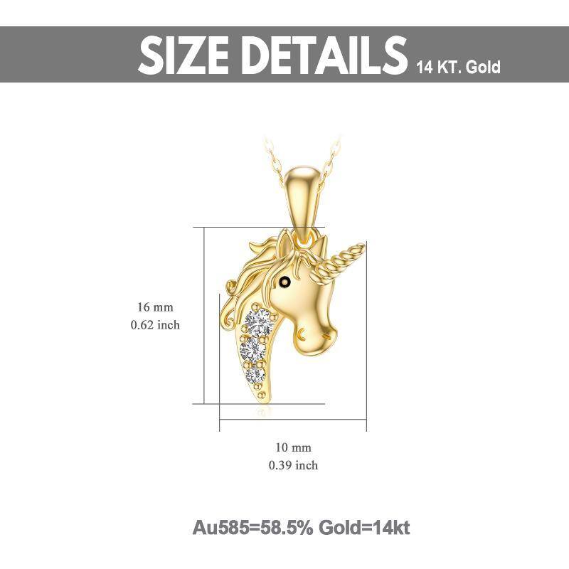 14K Gold Moissanit Einhorn Anhänger Halskette-5