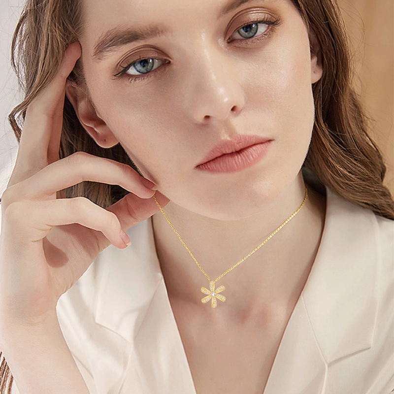 10K Gold Moissanite Wildflowers Pendant Necklace-2
