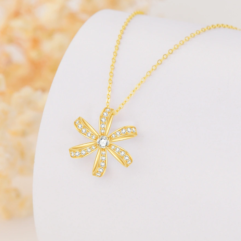 Collana con ciondolo in moissanite e fiori selvatici in oro 14K-3