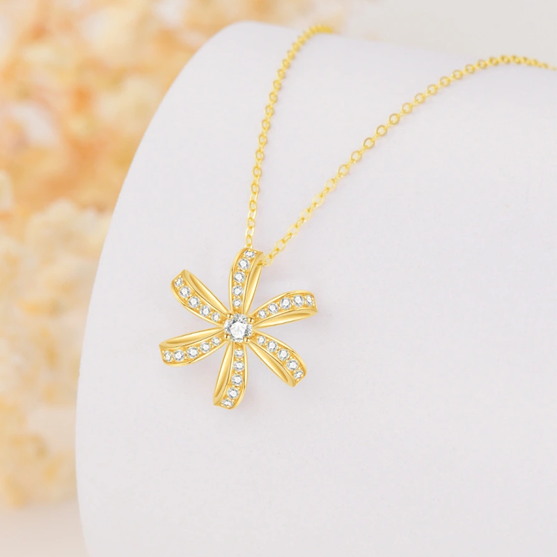 10K Gold Moissanite Wildflowers Pendant Necklace-3