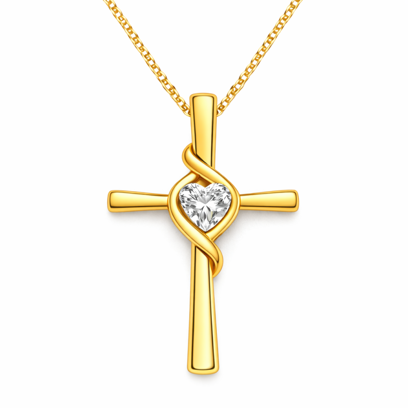 Collier pendentif croix en or 18K avec moissanite pour femmes-1