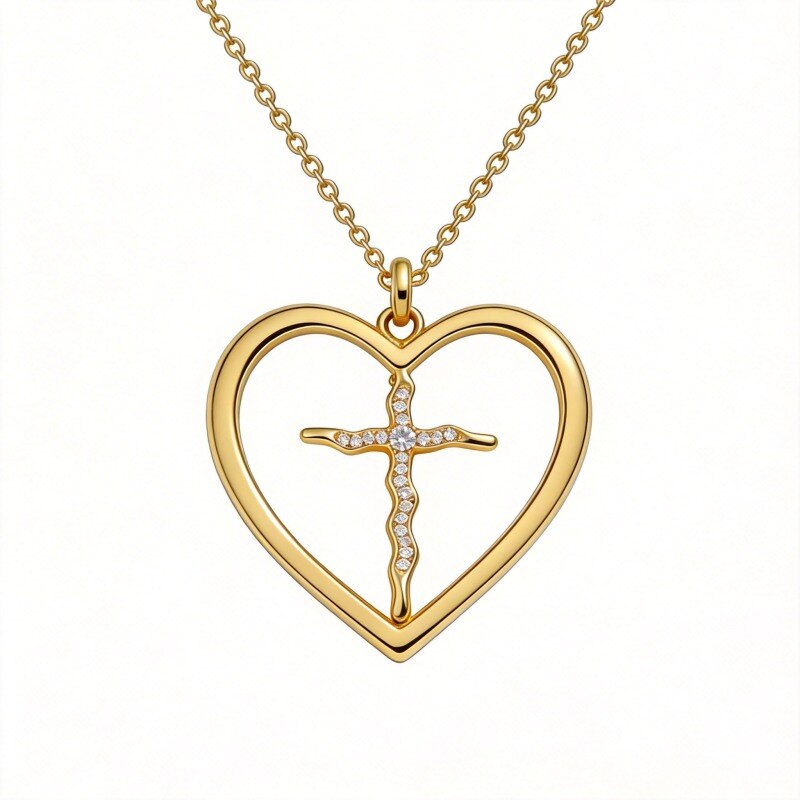 Collar de cruz para mujer en oro de 14 quilates con moissanita-1