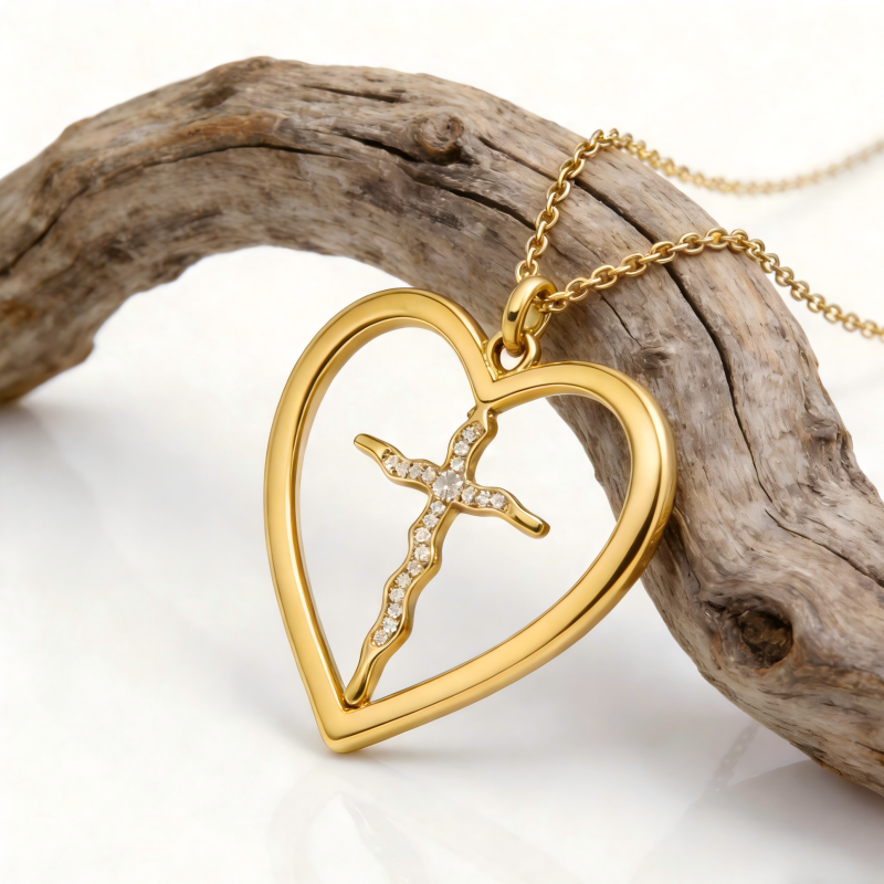 Collar de cruz para mujer en oro de 14 quilates con moissanita-3