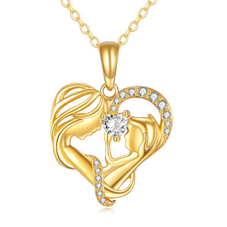 14K Gold Heart Cubic Zirconia Mom & Bbay Pendant Necklace For New Mom-4