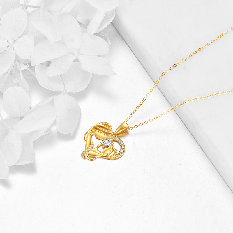 قلادة من الذهب الأبيض عيار 10 قيراط مرصعة بالزركونيا المكعبة بتصميم قلب الأم والابنة-4