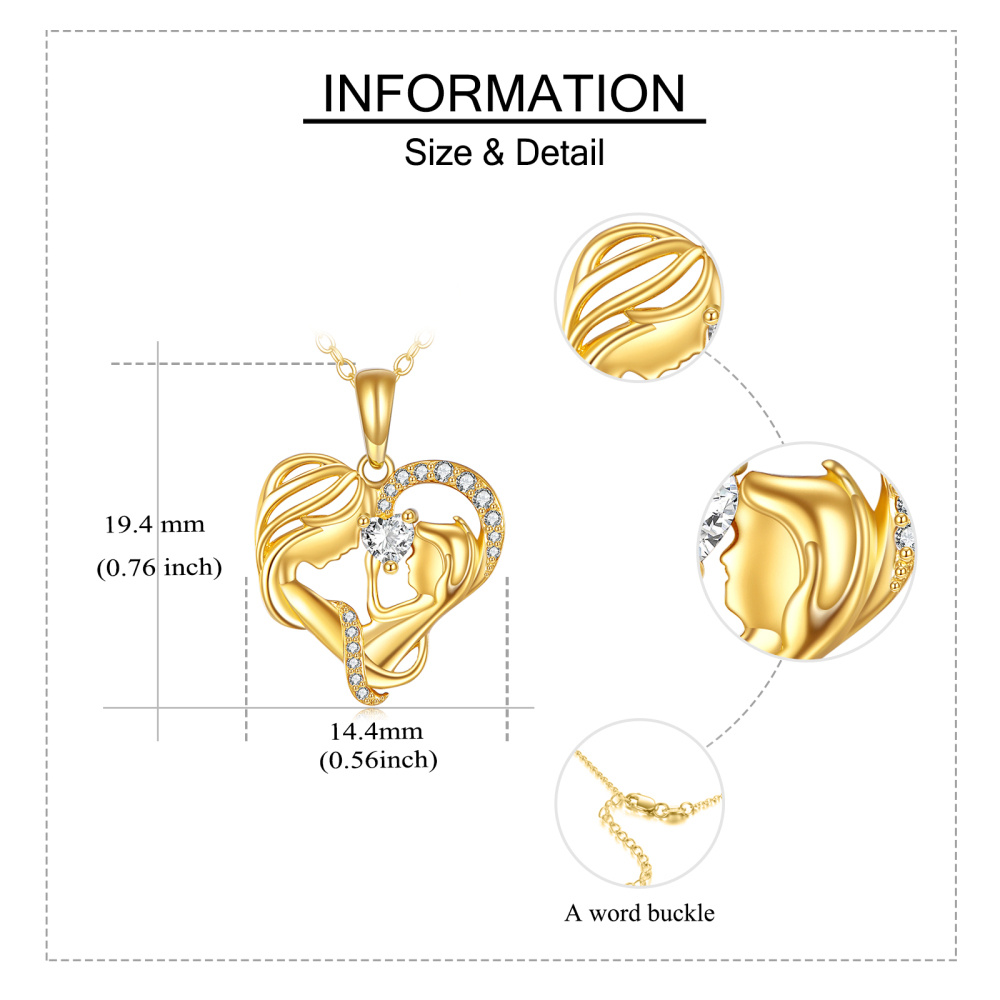 Collar con colgante de mamá y bebé de circonita cúbica en forma de corazón de oro de 14 quilates para nueva mamá-6