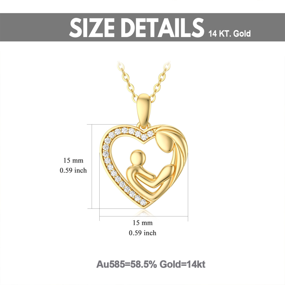 10K Gold Cubic Zirconia Mom Holds Baby Heart Pendant Necklace-5