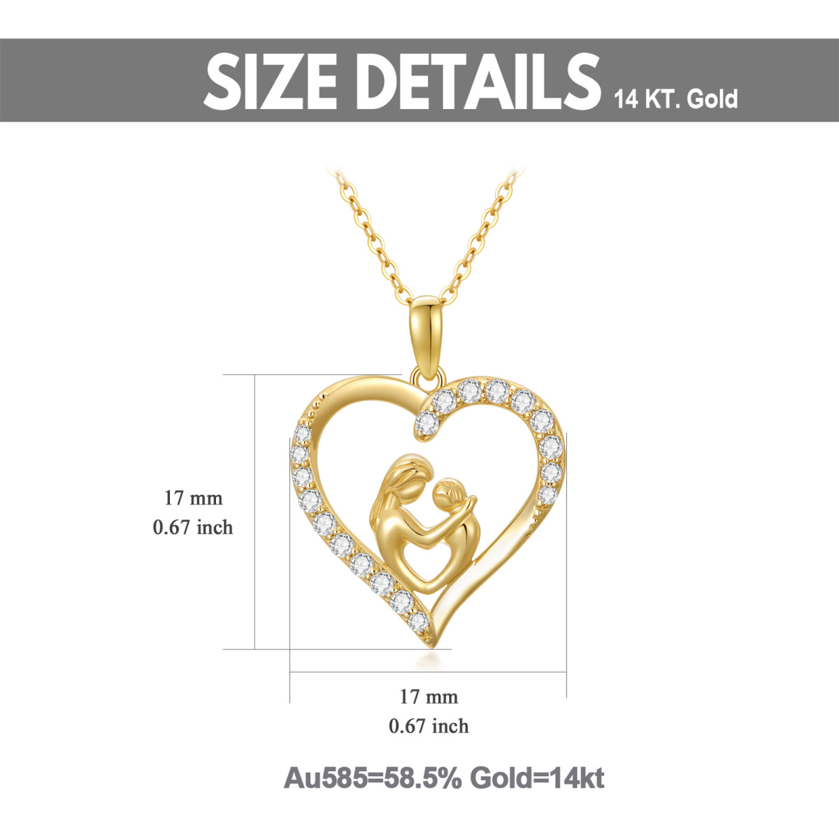 10K Gold Cubic Zirconia Mom Hug Kids Heart Pendant Necklace-5