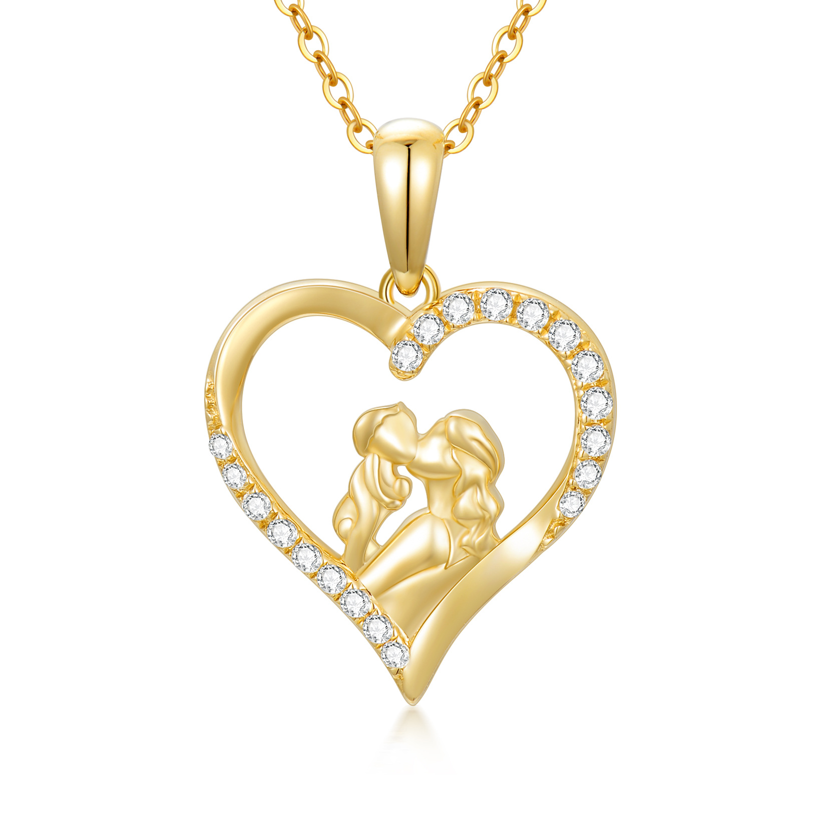 14kt cheapest gold Mother & Child Heart Pendant Necklace