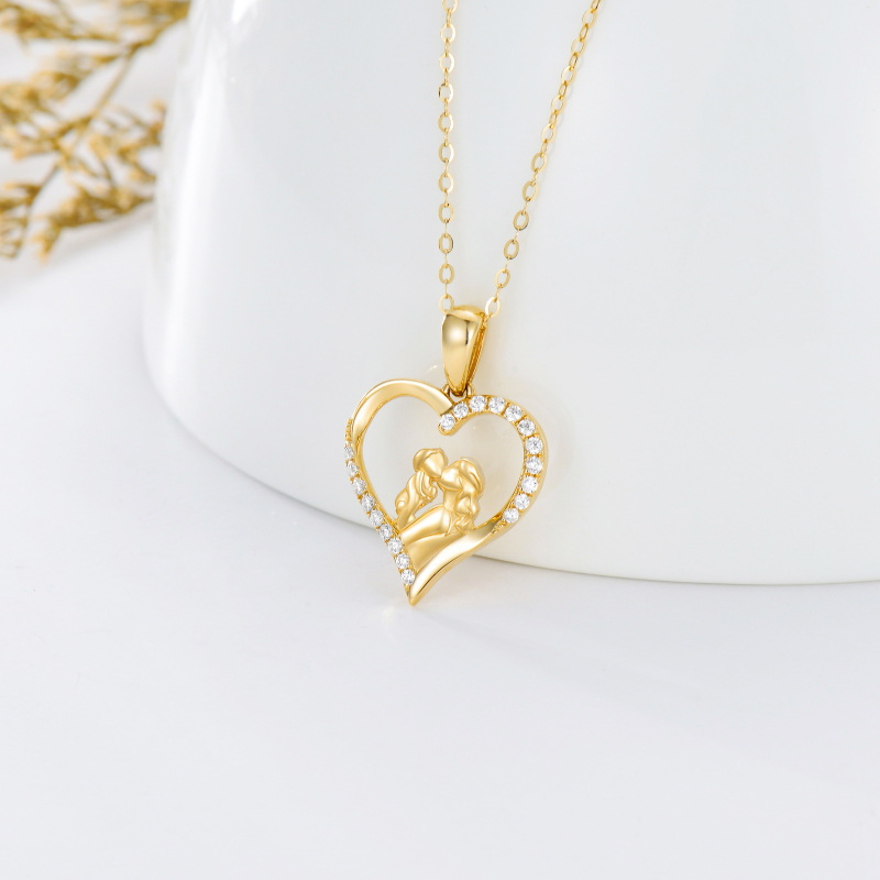10K Gold Cubic Zirconia Mom Kiss Baby Heart Pendant Necklace-3