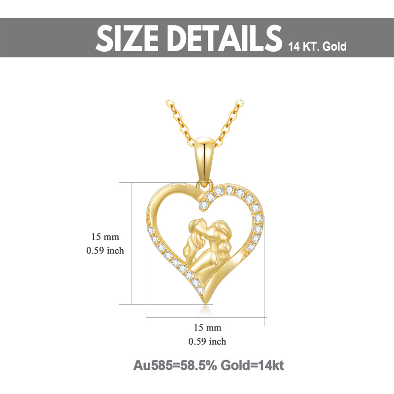10K Gold Cubic Zirconia Mom Kiss Baby Heart Pendant Necklace-5