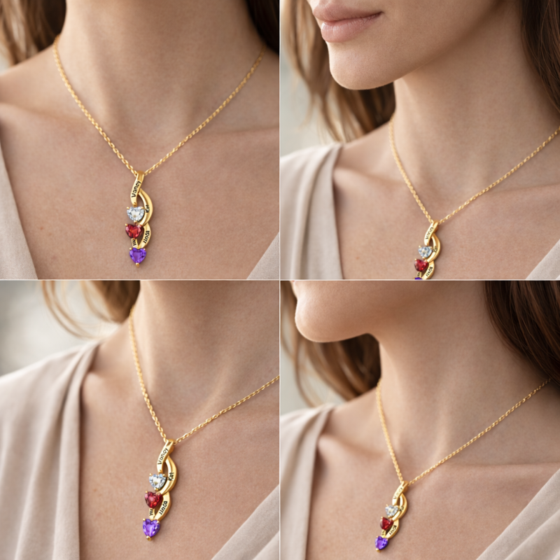 Collar para mamá de oro de 14 quilates con circonia cúbica y nombres de los hijos-3