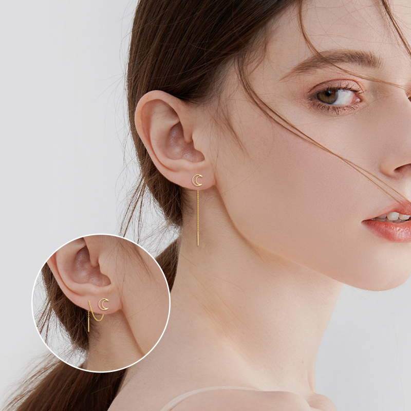 10K White Gold Moon Drop Earrings-2