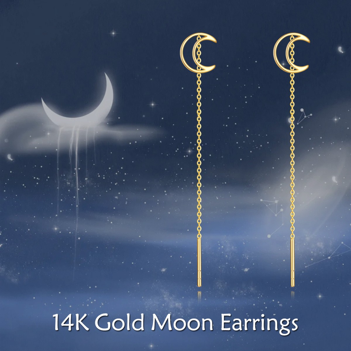 Boucles d'oreilles pendantes lune en or 14 carats-6