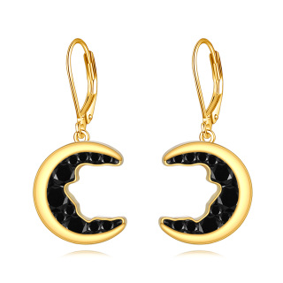 Sterling Silver with Yellow Gold Plated Cubic Zirconia Moon Lever-back Earrings-1