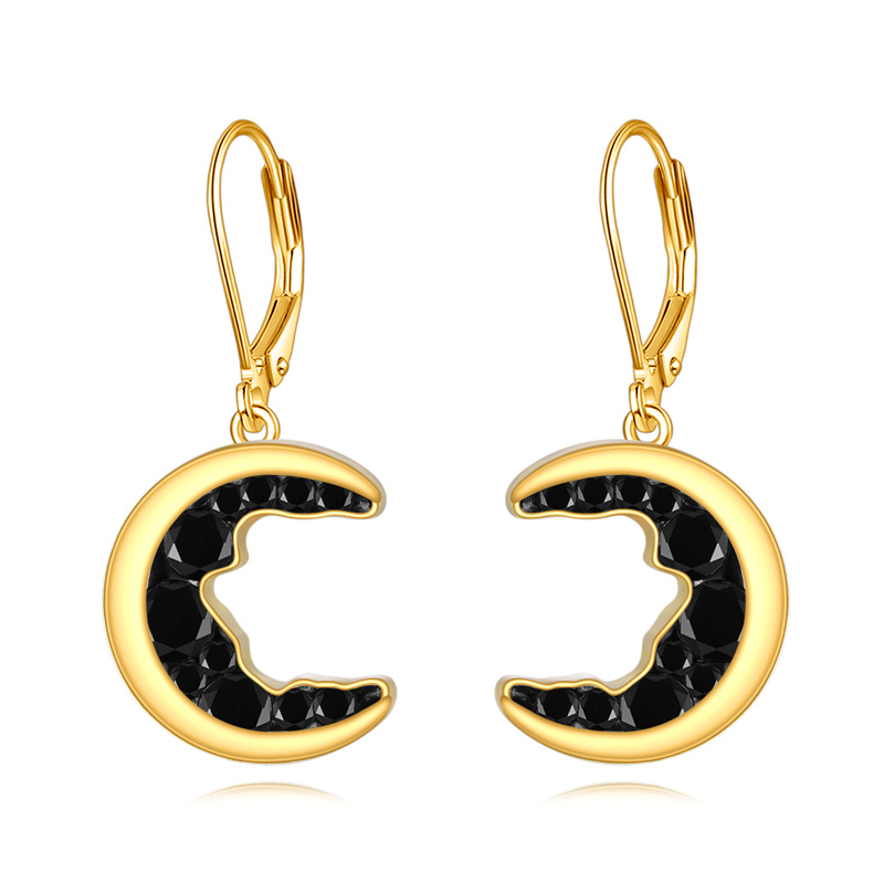 Sterling Silver with Yellow Gold Plated Cubic Zirconia Moon Lever-back Earrings-19