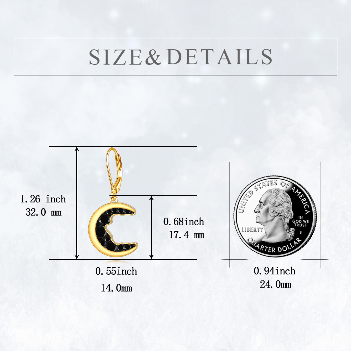 Sterling Silver with Yellow Gold Plated Cubic Zirconia Moon Lever-back Earrings-6