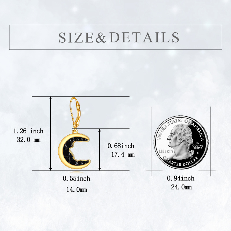 Brincos em prata de lei com zircónias cúbicas banhadas a ouro amarelo em forma de lua com fecho de alavanca.-6