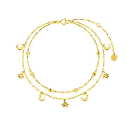 10K Gold Moon & Star Multi-layered Anklet