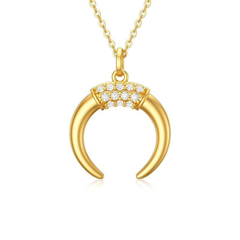 10K Gold Cubic Zirconia Moon Pendant Necklace-1