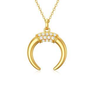 10K Gold Cubic Zirconia Moon Pendant Necklace-46