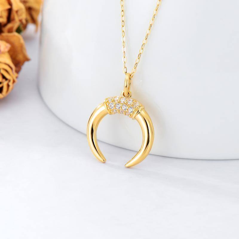 10K Gold Cubic Zirconia Moon Pendant Necklace-3