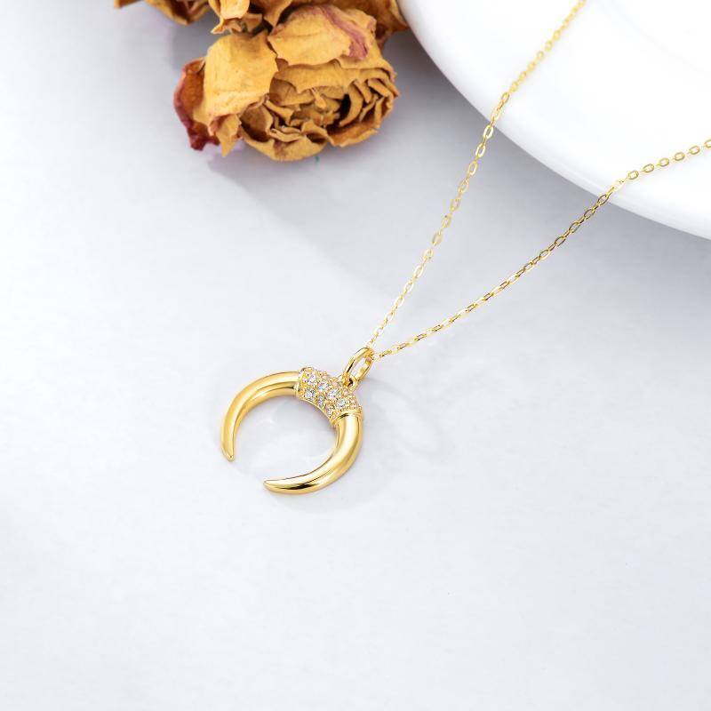 10K Gold Cubic Zirconia Moon Pendant Necklace-4