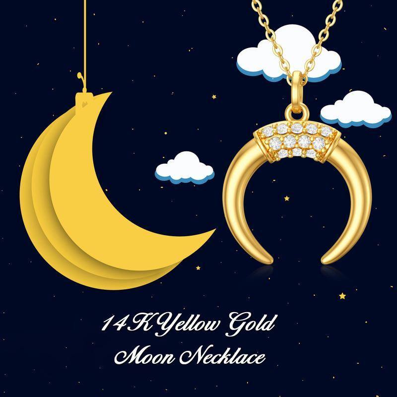 10K Gold Cubic Zirconia Moon Pendant Necklace-6
