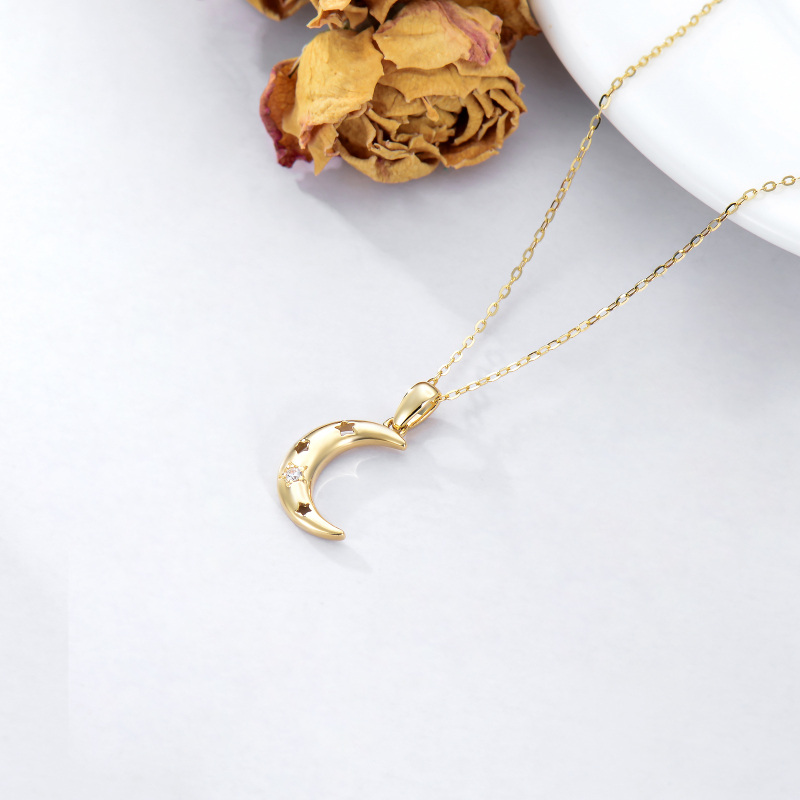 10K White Gold Cubic Zirconia Moon Pendant Necklace-3