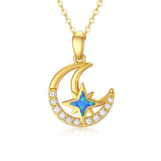 10K Gold Cubic Zirconia Moon Pendant Necklace-58