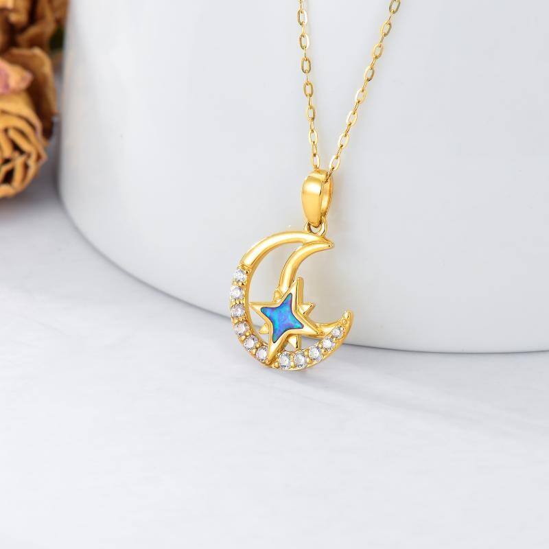 Colar com pendente de lua em ouro branco 10K e zircónias cúbicas-3