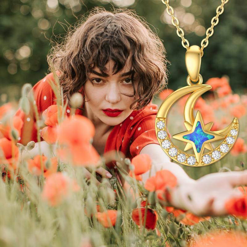 Colar com pendente de lua em ouro branco 10K e zircónias cúbicas-6