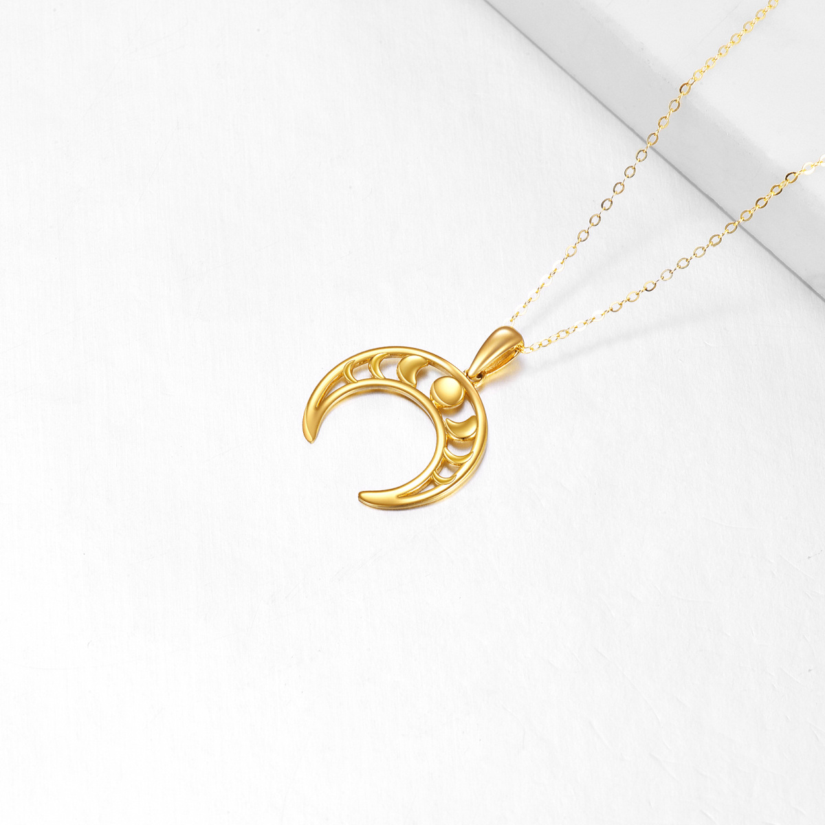 10K Gold Moon Pendant Necklace-2