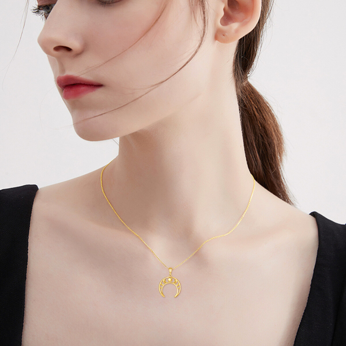 10K Gold Moon Pendant Necklace-4